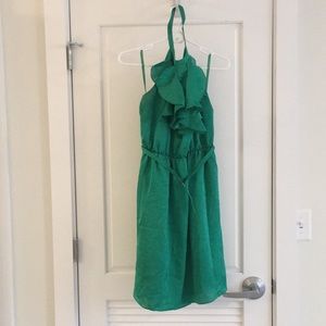 Green ruffle top halter dress